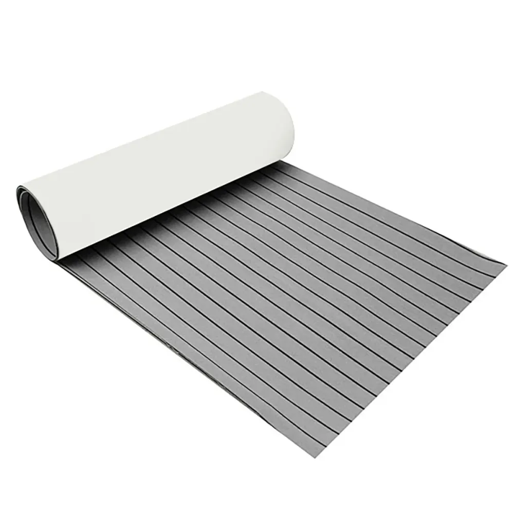 Mata pokładowa z pianki EVA imitującej drewno tekowe, samoprzylepna, 2400x900x5mm – Mata morska do łodzi, szara/czarna