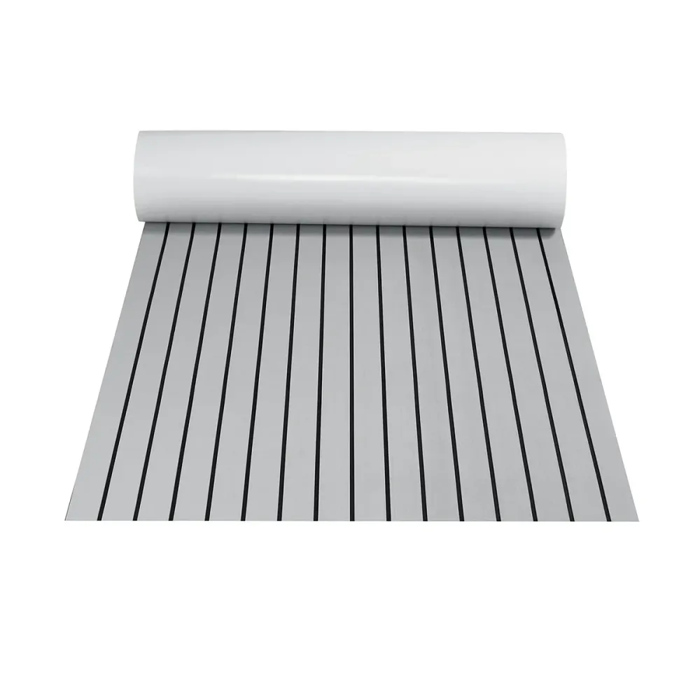 Mata pokładowa z pianki EVA imitującej drewno tekowe, samoprzylepna, 2400x900x5mm – Mata morska do łodzi, szara/czarna