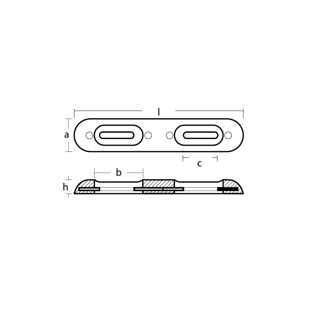 Aluminiumanod Fairline, 320*65*35 mm, C-C 160 mm