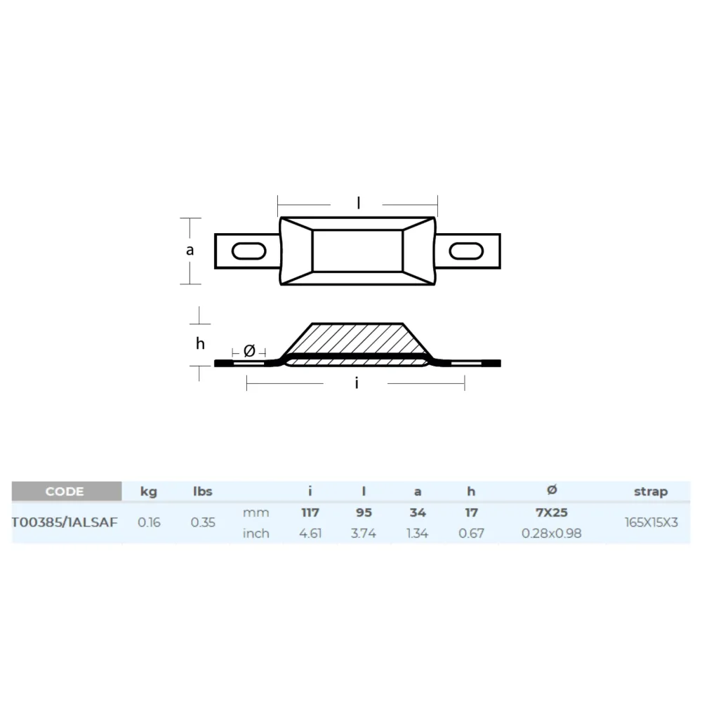 Aluminumanod 180g, 75*34*16 mm (135 mm), otwór 7*23 mm