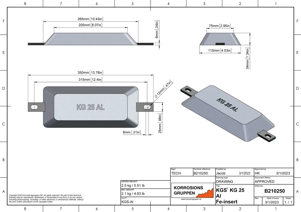 Aluminumanod Typ 25 - 265*115*34
