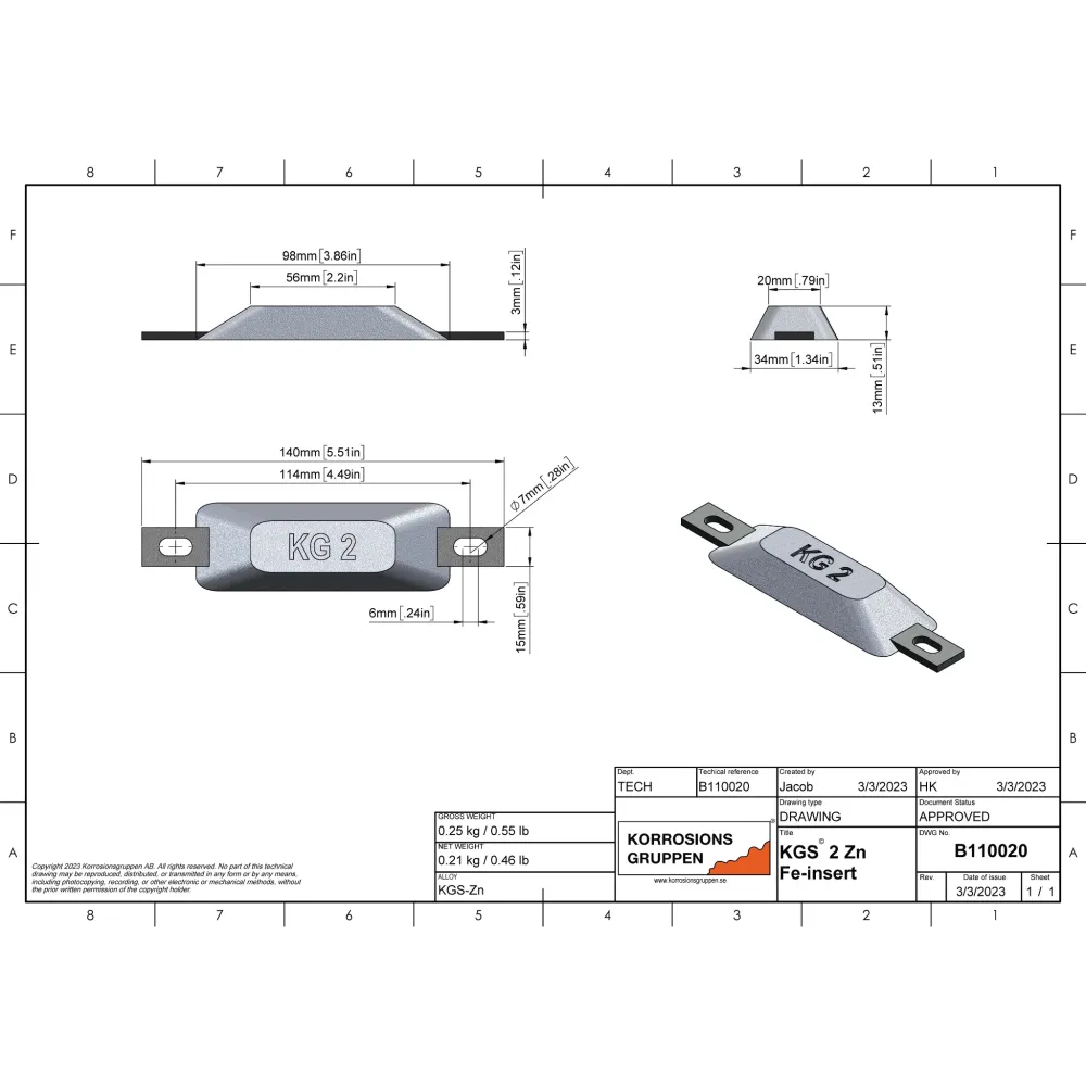 Typ anody cynku 2 - 98*34*13 mm