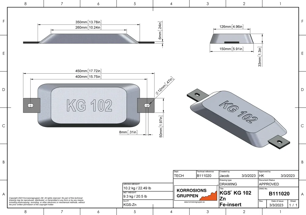 Zinkanod Typ 102 - 350*150*33