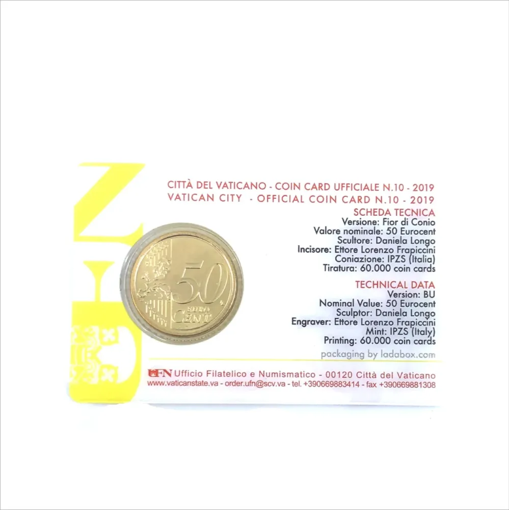 Moneta o nominale 50 eurocentów i moneta Coincard nr 10 z 2019 r. Galleria Mariana