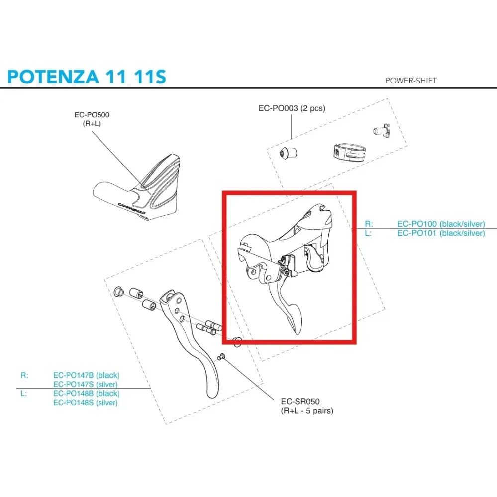 CAMPAGNOLO POTENZA 11V 2018 Prawa dźwignia zmiany biegów Korpus Obręcz Hamulce