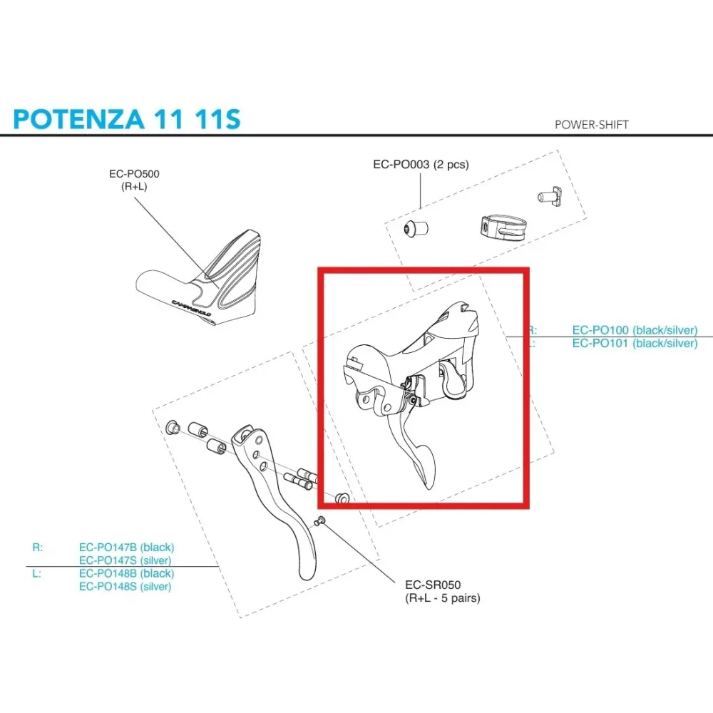 Lewy korpus dźwigni zmiany biegów CAMPAGNOLO POTENZA 11V 2018 Hamulec szczękowy