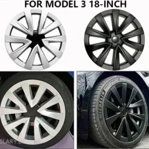 Model Tesli 3 18" Pełne felgi, srebrne i czarne, sportowe osłony kół