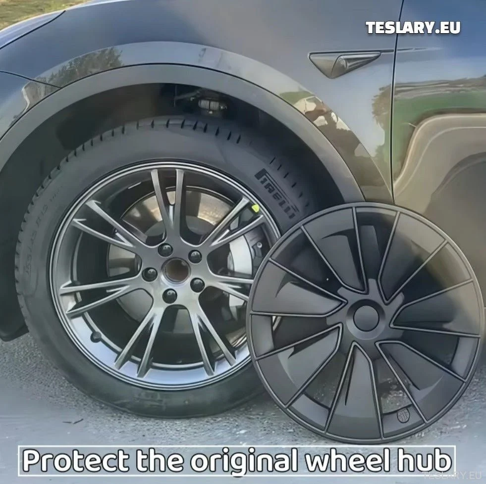 MODEL TESLI Y 19" UNIQUE S15 PEŁNE POKRYCIA PIASTY KOŁ CZARNO-SREBRNE