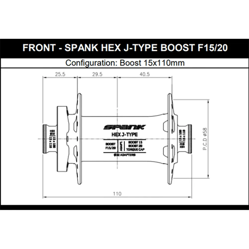 Piasta przednia SPANK HEX 15/20 mm Boost czarna