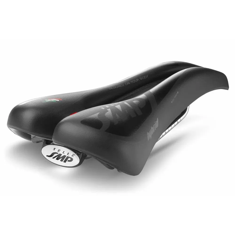 Siodełko SMP HYBRIDE GEL o szerokości 140 mm ze stalowymi szynami, czarne