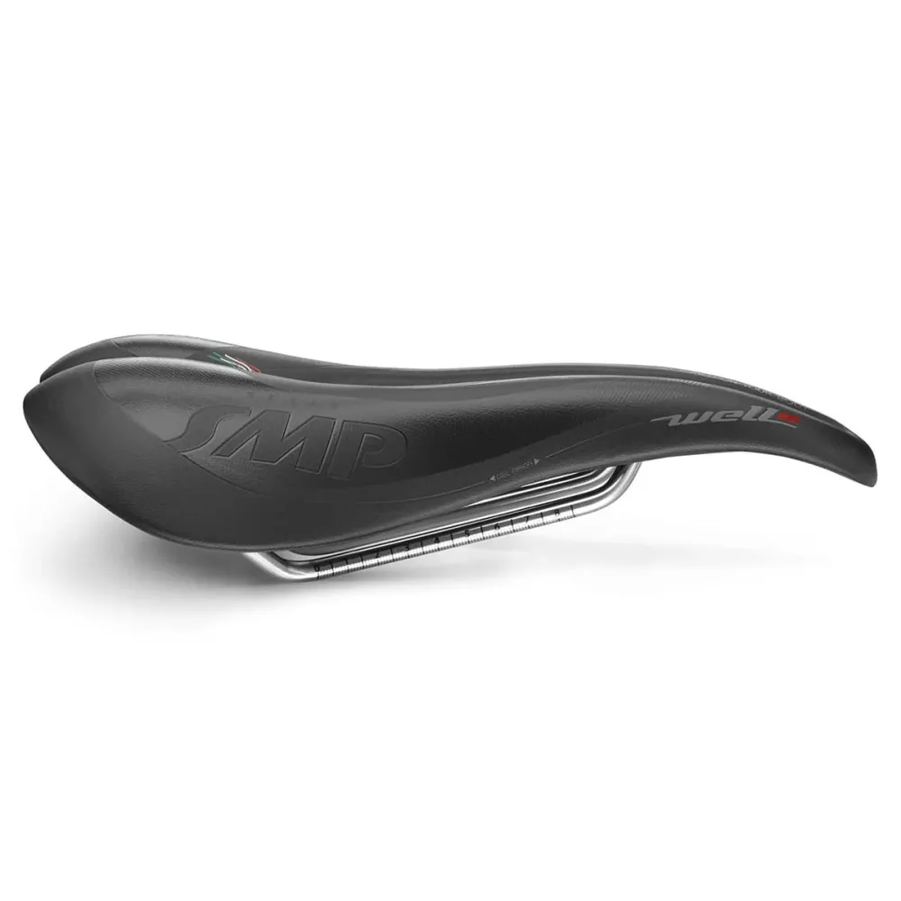 Siodełko SMP WELL M1 GEL o szerokości 163 mm z szynami ze stali nierdzewnej, czarne