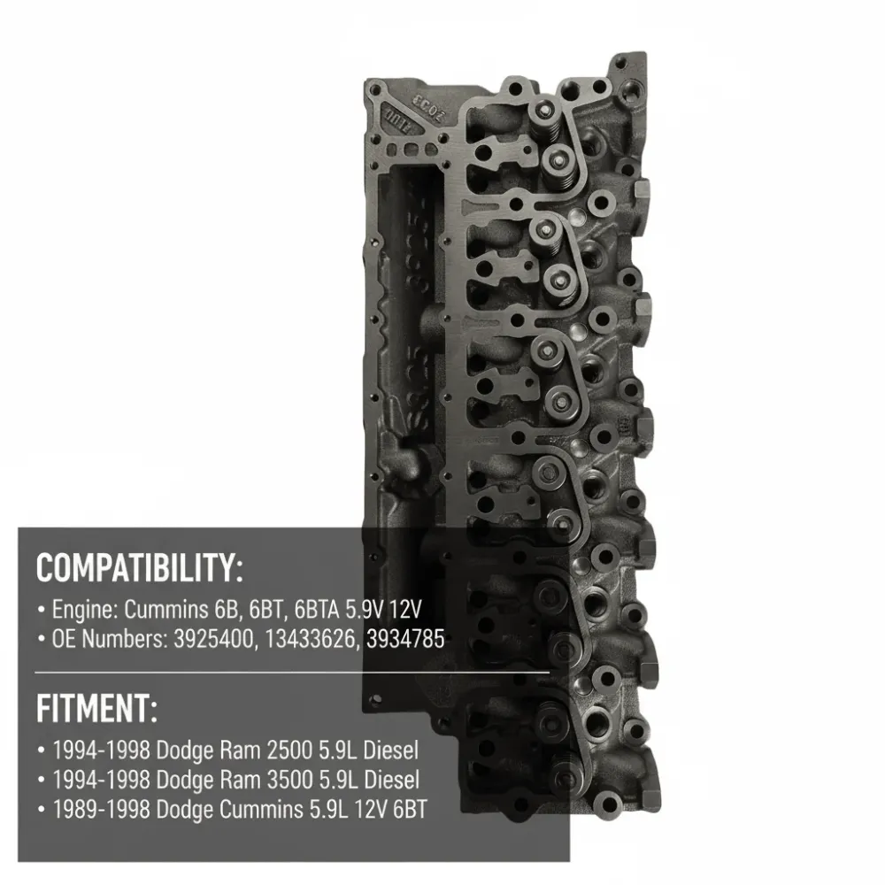 Zespół głowicy cylindrów z zaworami i sprężynami do Ram 2500 3500 1994-1998 5.9L 12V DSL 6B 6BT 6BTA