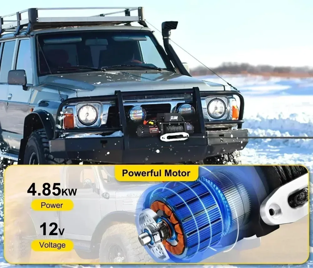 Wyciągarka elektryczna 13500LB 12V - lina syntetyczna 27M do SUV-ów/ATV/łodzi/przyczep terenowych 4x4