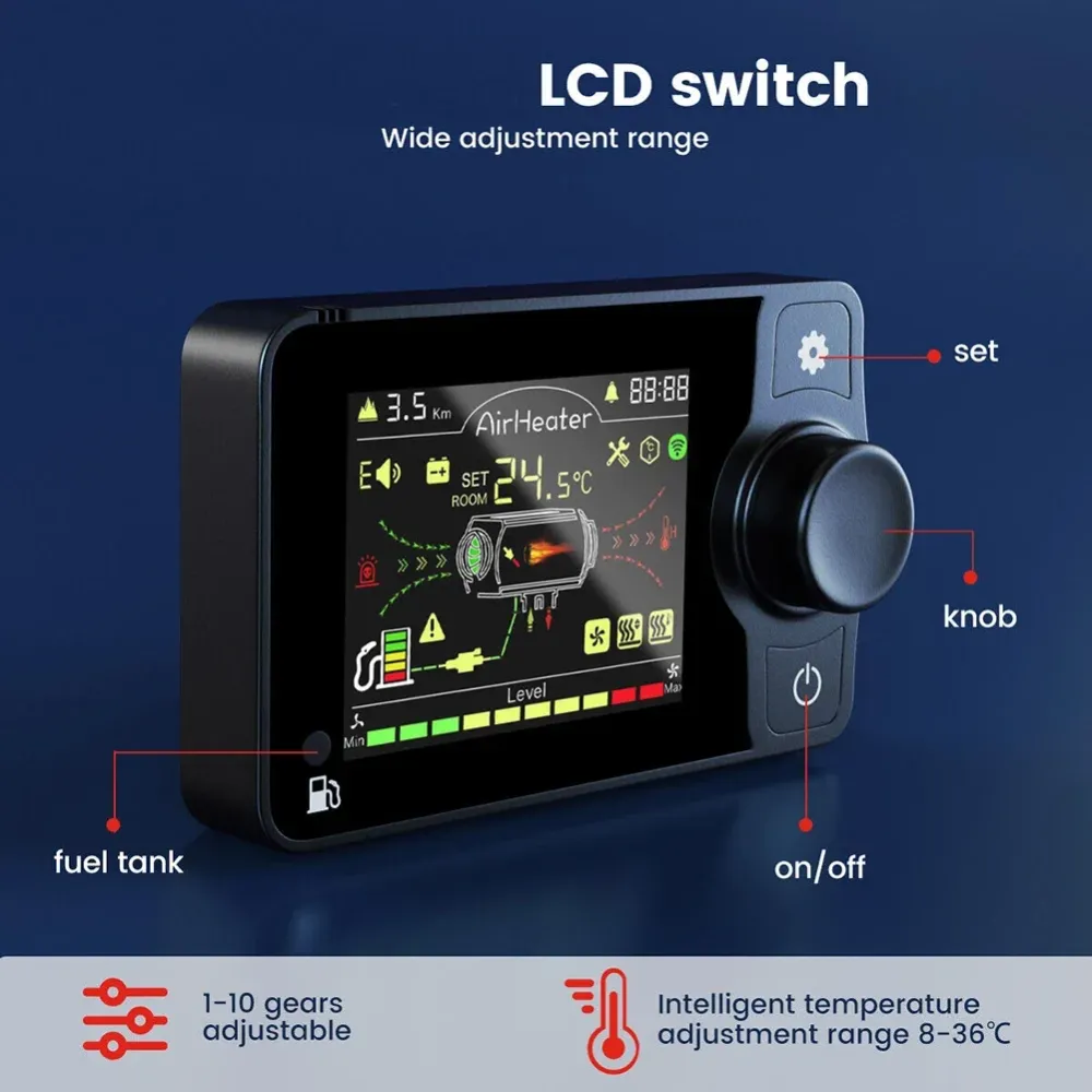 Wyświetlacz LCD i pilot zdalnego sterowania do podgrzewacza diesla 12 V/24 V – kompletny zestaw z Bluetooth