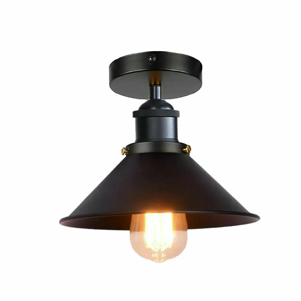 Black Semi Flush E27 Vintage Industrial Metal pendant ceiling light~2599
