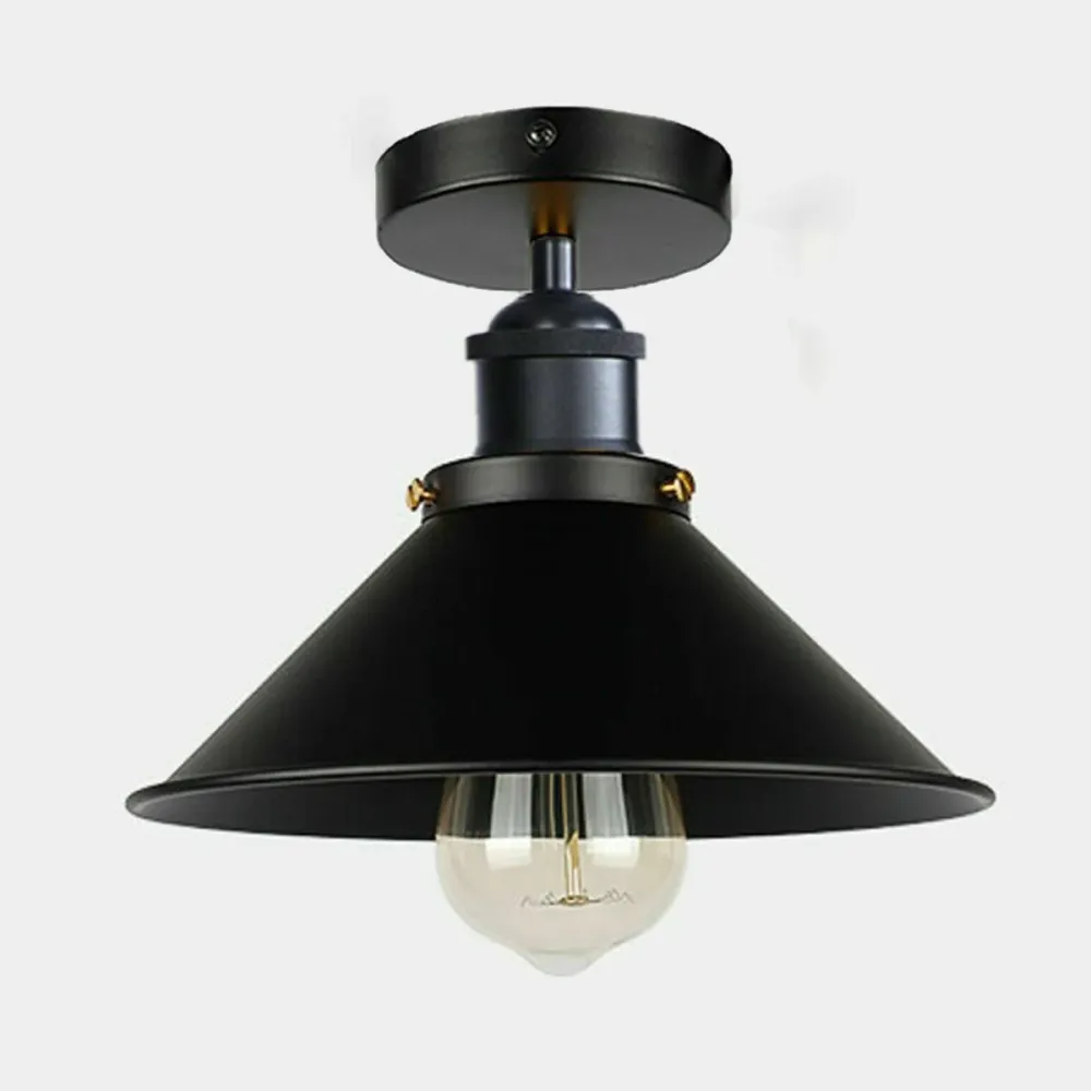 Black Semi Flush E27 Vintage Industrial Metal pendant ceiling light~2599