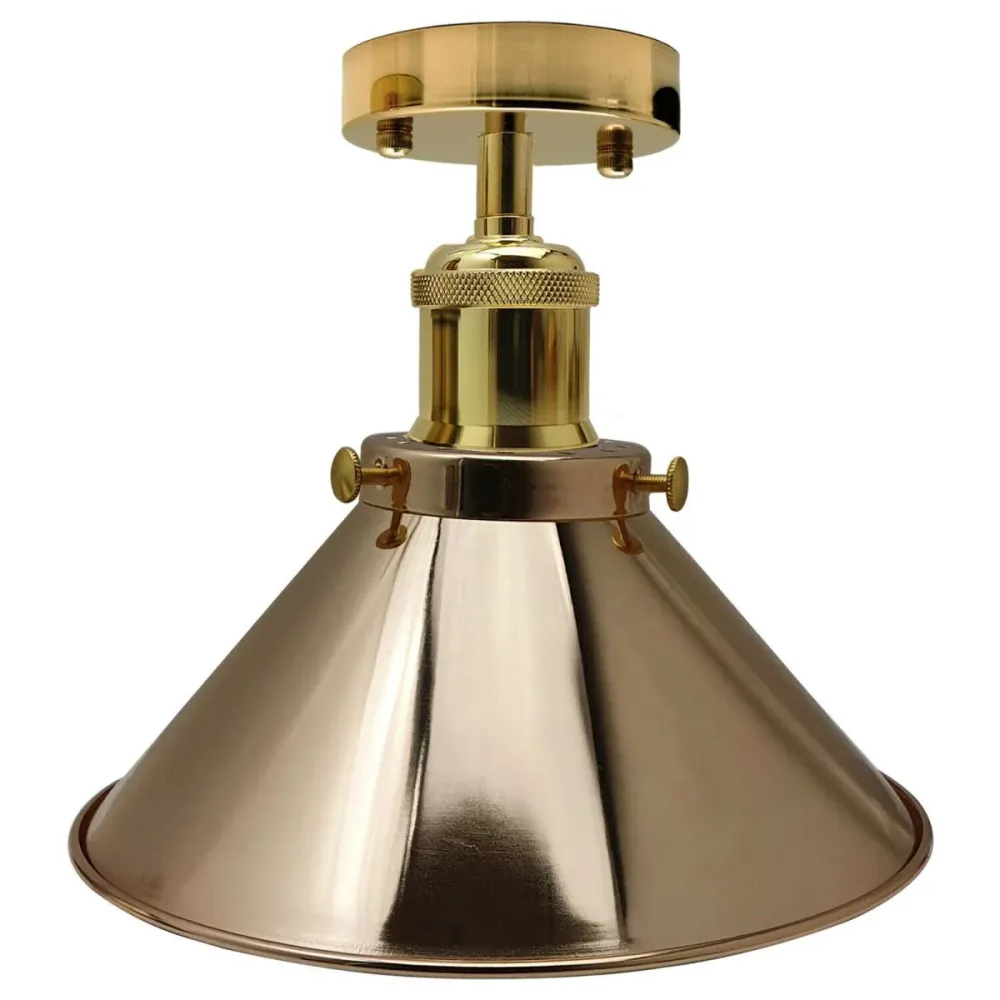 French Gold Vintage Industrial Flush Mount Metal Ceiling Light~2603