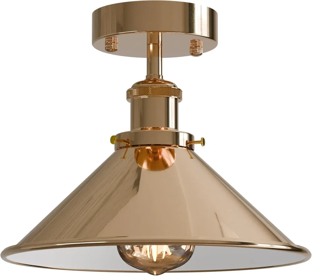 French Gold Vintage Industrial Flush Mount Metal Ceiling Light~2603