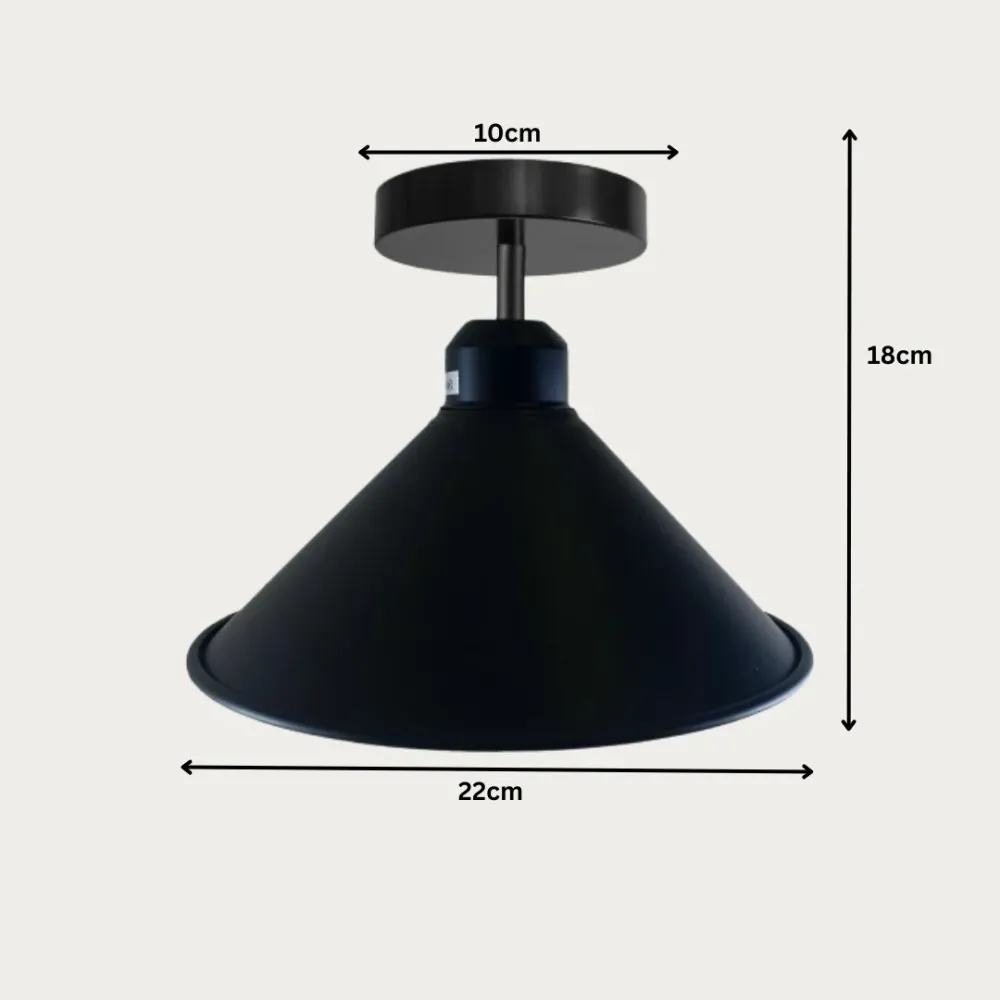 Industrial Black Cone Shade Flush Mount Ceiling Light Fitting~2647