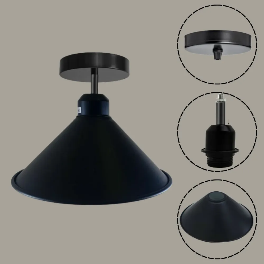 Industrial Black Cone Shade Flush Mount Ceiling Light Fitting~2647