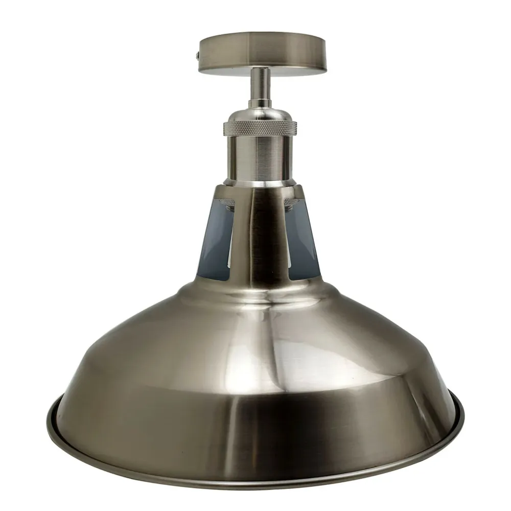 Modern Semi Flush Fittings Brushed Metal Lounge Ceiling light - Satin Nickel~2199