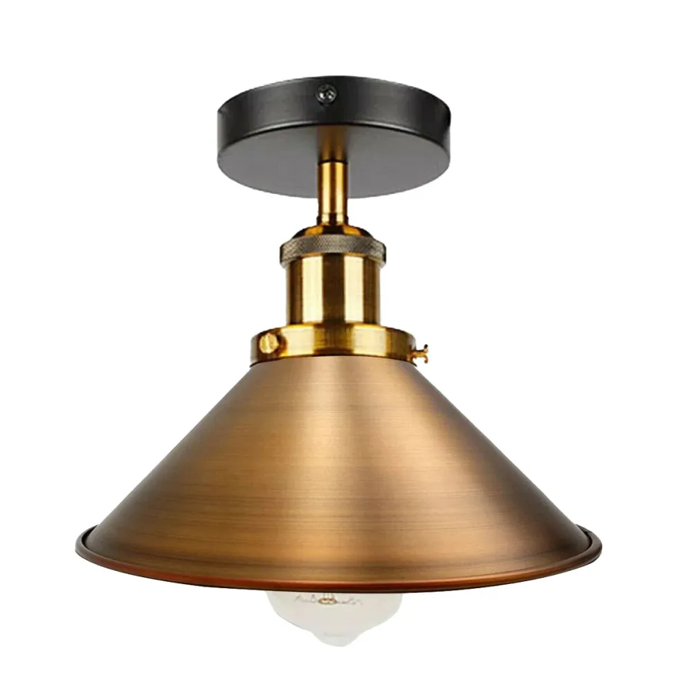 Yellow Brass Vintage Flush Mount Metal Cone Industrial pendant ceiling light~2598