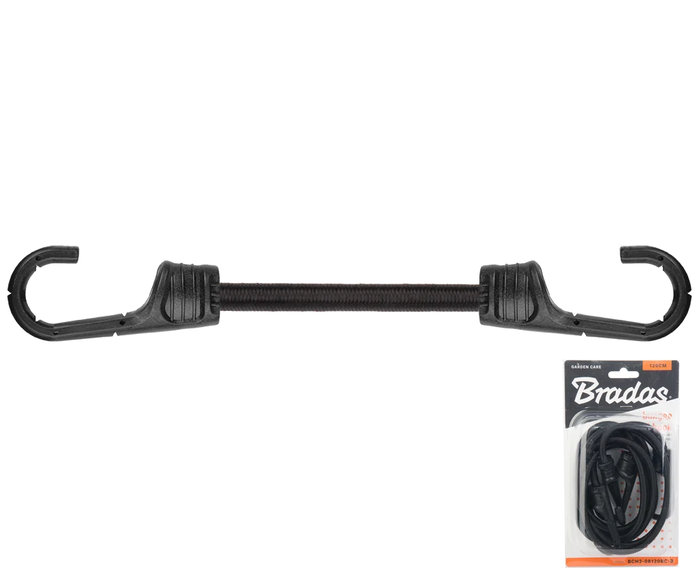 Guma elastyczna z hakiem metalowym pokrytym PVC BUNGEE CORD HOOK 2szt. x 120cm | BCH2-08120BC-B