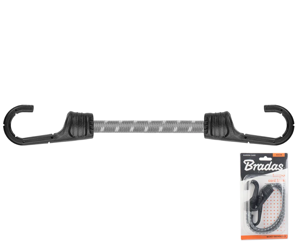 Guma elastyczna z hakiem metalowym pokrytym PVC BUNGEE CORD HOOK 2szt. x 40cm | BCH2-08040GY-B