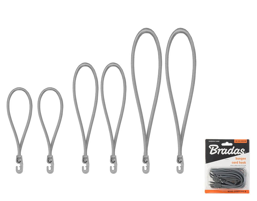 Zestaw gum z hakiem PVC BUNGEE CORD HOOK 18cm / 25cm / 40cm | BCH3-04SET1GY-B