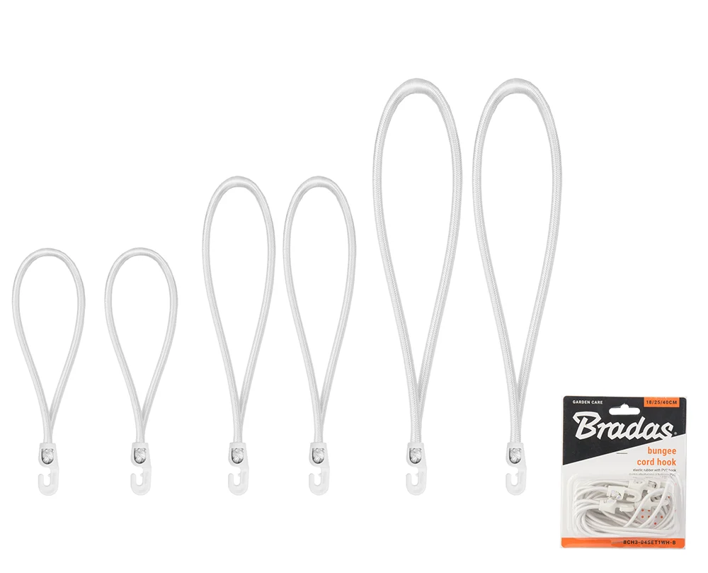 Zestaw gum z hakiem PVC BUNGEE CORD HOOK 2x18cm / 2x25cm / 2x40cm, Średnica 4mm | BCH3-04SET1WH-B