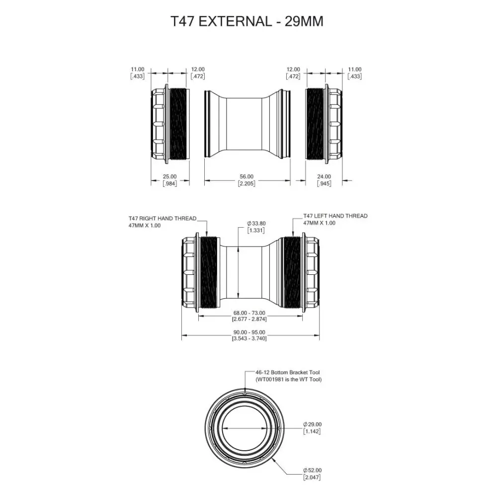 Mechanizm korbowy WOLFTOOTH T47 External 29mm SRAM DUB Raw Silver