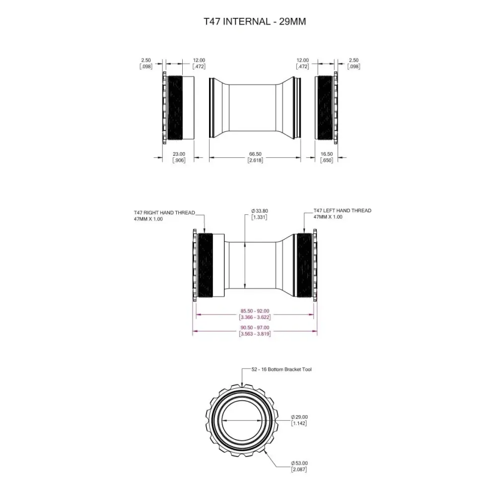 Mechanizm korbowy WOLFTOOTH T47i Internal 29mm SRAM DUB Raw Silver