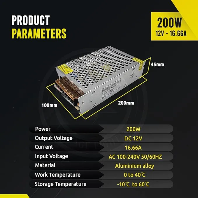 LED Transformer 12V DC 200W Slimline Industrial Power Supply~3337