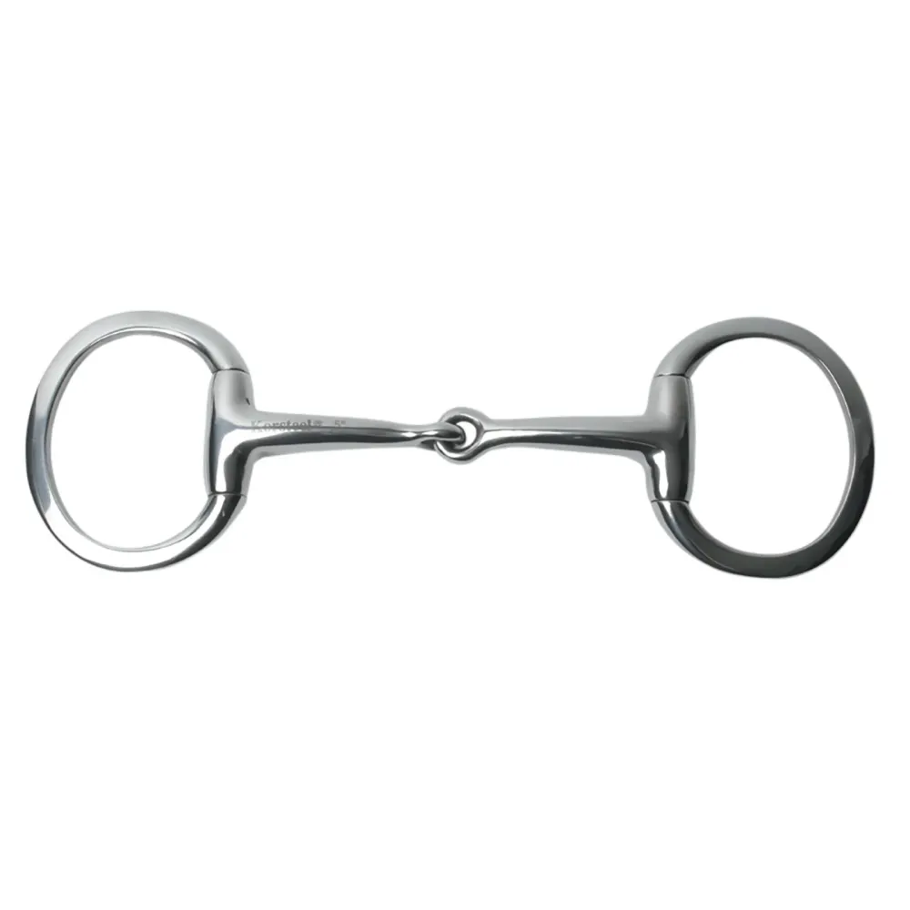 Wędzidło oliwkowe ze stali nierdzewnej, lekkie, z cienkim chwytem, płaskim pierścieniem i łączonym elementem. Silver 140 mm