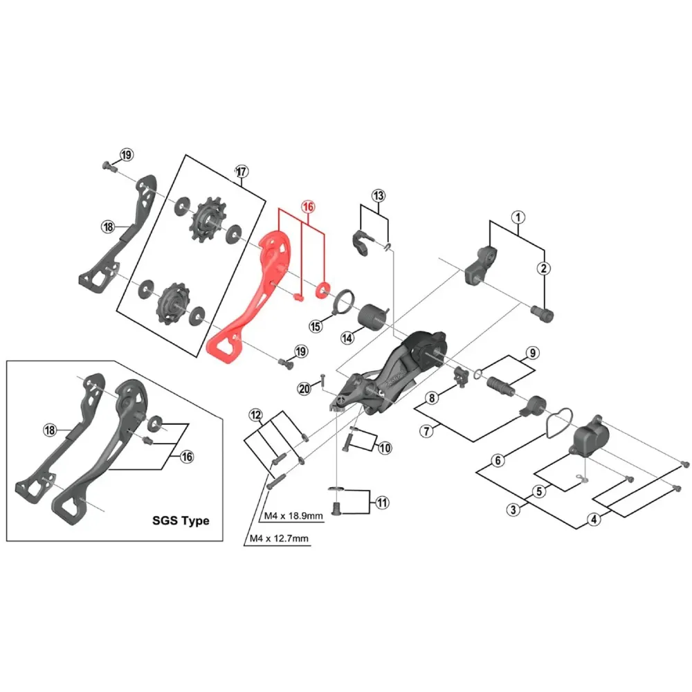 Zewnętrzny krótki koszyk przerzutki tylnej SHIMANO XTR M9000-GS