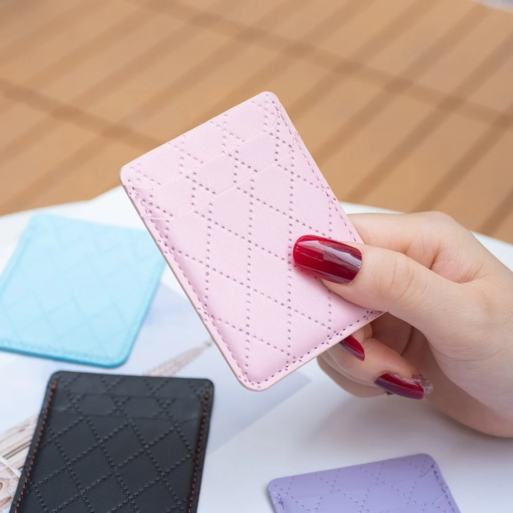 Uniwersalne skórzane etui na karty w kształcie rombu - Pink