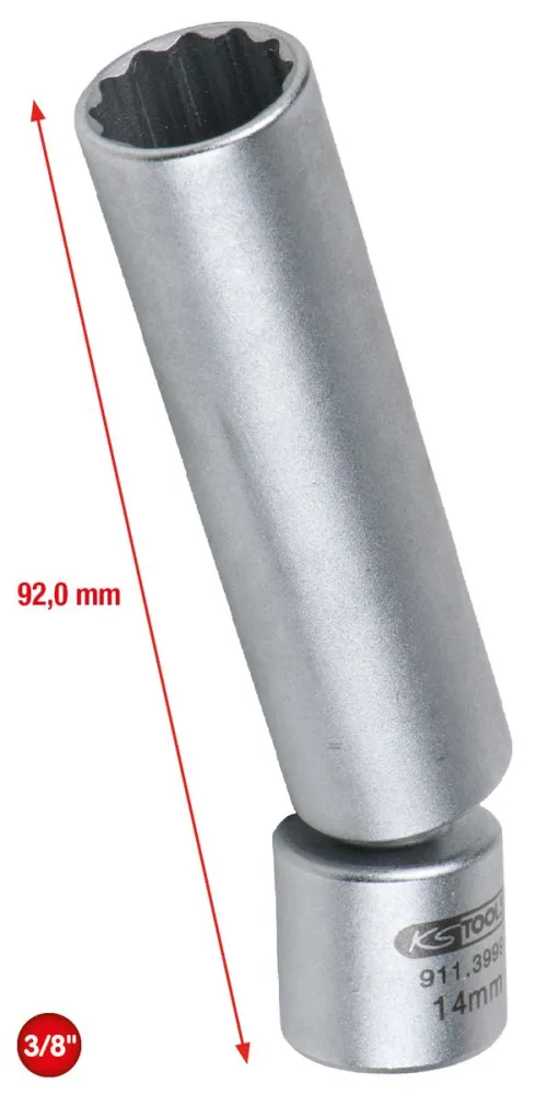KS TOOLS 3/8" specjalne gniazdo świecy zapłonowej do BMW z przegubem, 14mm ( 911.3999 )